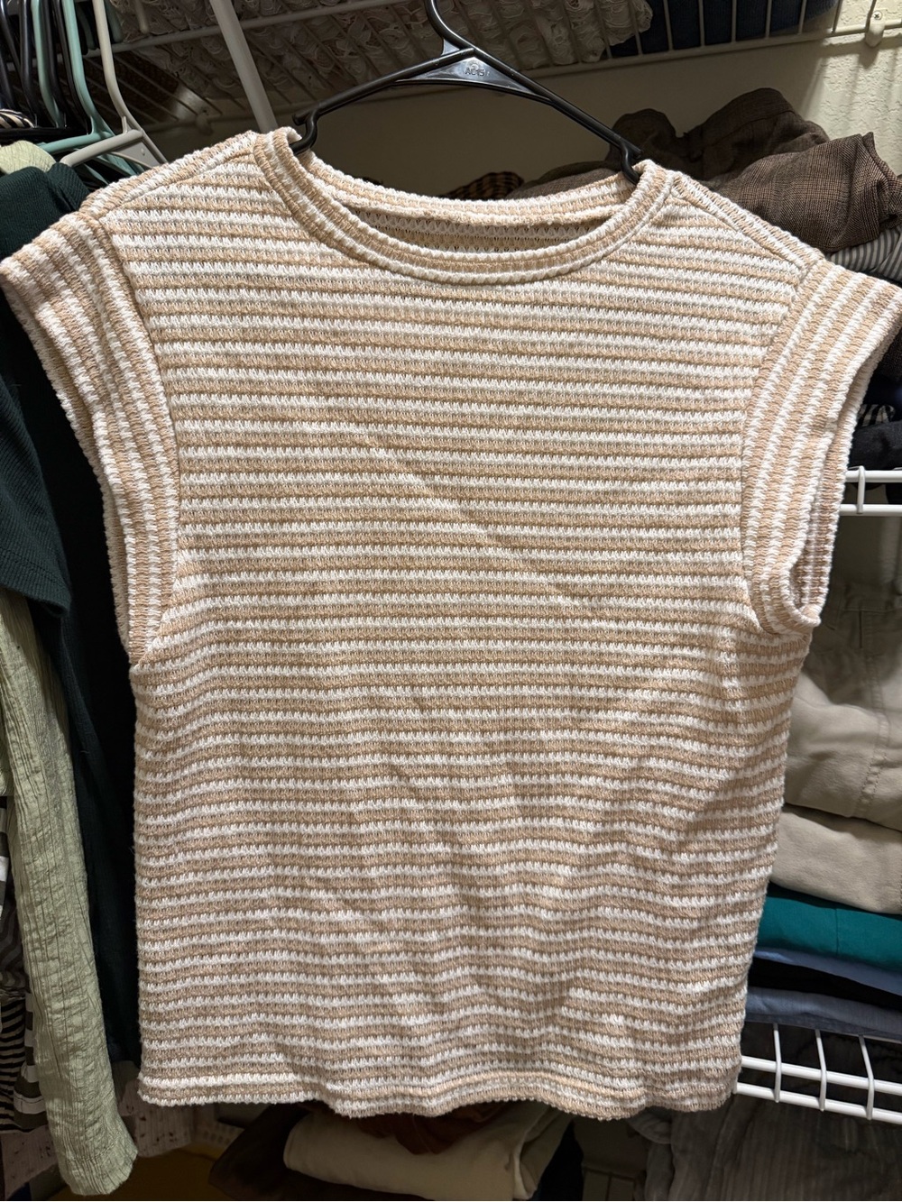 SHEIN Cream & Tan Striped Ribbed Knit Tank